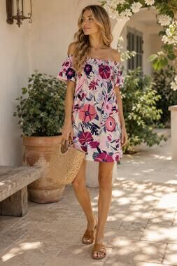 LOFT Outlet Cotton Floral Off Shoulder Shift Dress XS Cottagecore Summer